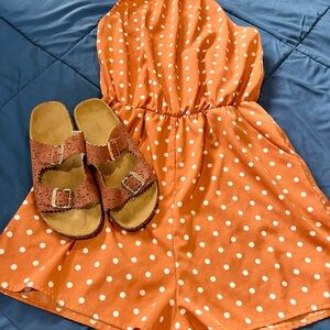 Mustard polka dot halter romper